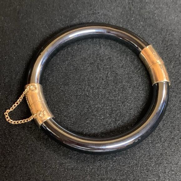 Vintage Gold Plated Hematite Hinged Bangle with Security Clasp - Picture 1 of 10